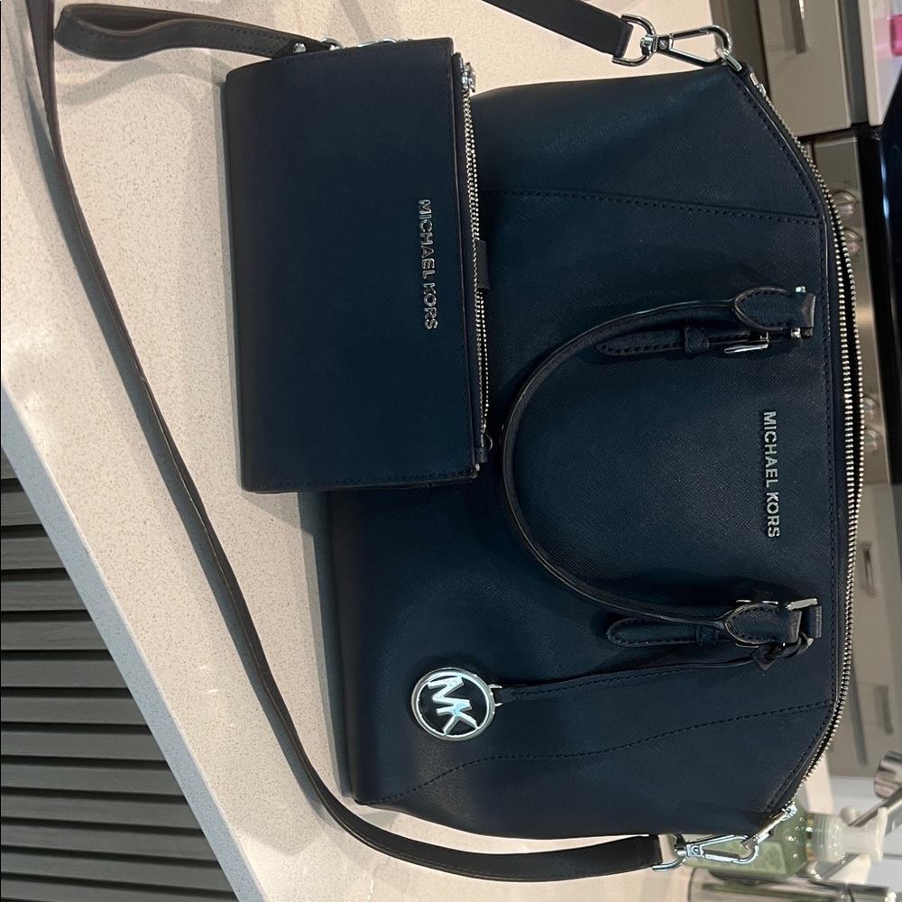 Michael Kors Navy Satchel and Wallet Set